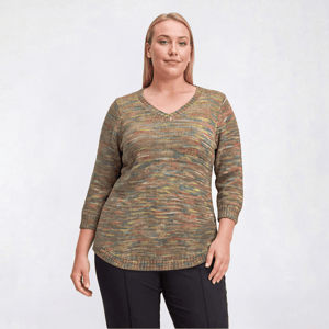Plus Size Napa Valley 3/4 Sleeve Space Dye V-Neck Sweater